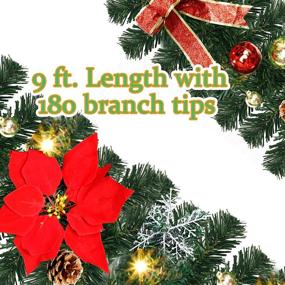 img 1 attached to 🎄 ATDAWN 9ft Lighted Christmas Garland with Battery Operated Lights - Festive Pre Lit Garland Wreath for Indoor Winter Holiday Décor