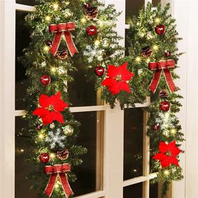 img 4 attached to 🎄 ATDAWN 9ft Lighted Christmas Garland with Battery Operated Lights - Festive Pre Lit Garland Wreath for Indoor Winter Holiday Décor