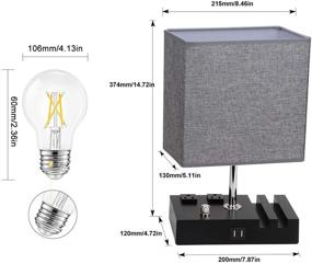 img 2 attached to 💡 EVISTR Dual USB Port Dimmable Table Lamp: Stylish Bedside Desk Lamp with Charging Station, Power Outlets, Grey Fabric Lampshade, LED Bulb Included (Black/Grey)