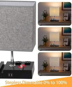 img 1 attached to 💡 EVISTR Dual USB Port Dimmable Table Lamp: Stylish Bedside Desk Lamp with Charging Station, Power Outlets, Grey Fabric Lampshade, LED Bulb Included (Black/Grey)