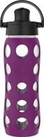 lifefactory 22 oz glass active water bottle with flip cap/silicone sleeve - plum logo