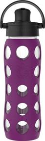 img 4 attached to Lifefactory 22 Oz Glass Active Water Bottle with Flip Cap/Silicone Sleeve - Plum