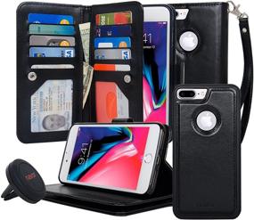 img 4 attached to JOOT-3L Magnetic Detachable Wallet Case with RFID Protection, Universal Car Mount, 10 Card Slots, 3 Money Pockets - Compatible for iPhone 8 Plus (5.5 inch), Black