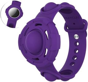 img 4 attached to LEMONCOVER Purple Stress Relief Wristband Fidget Toys for Apple AirTag Finder: Anti-Lost Location 🍋 Tracker Holder with Silicone Watch Straps, Anxiety Reliever Sensory Bracelet Toy for Kids and Baby Children