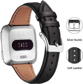 img 3 attached to 🔲 OMIU Квадратные браслеты для Fitbit Versa/Versa 2/Versa Lite - Классический мягкий кожаный ремешок для замены наручного браслета для мужчин и женщин - Черный/Серебро