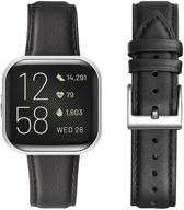 🔲 omiu квадратные браслеты для fitbit versa/versa 2/versa lite - классический мягкий кожаный ремешок для замены наручного браслета для мужчин и женщин - черный/серебро логотип