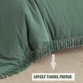 img 1 attached to 🌿 CozyTide Sage Green Comforter Set Queen - Shabby Boho Chic Fringe Tassel Bedding