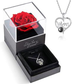 img 4 attached to 🌹 Enchanted Rose Flowers Gift Set: Preserved Red Rose with I Love You Mom Necklace in 100 Languages - Perfect Christmas, Mother's Day, Valentine's Day or Birthday Gift for Mom from Daughter/Son or Bonus Mom