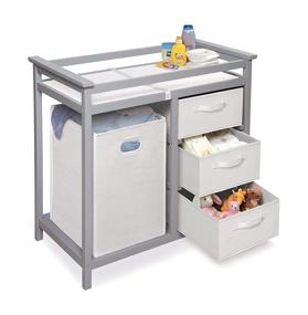 img 1 attached to 👶 Contemporary Baby Changing Table featuring a Built-in Laundry Hamper, 3 Storage Baskets, and Cushioned Pad