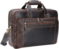 👜 compalo men's solid full grain leather 17.3" laptop briefcase - classic messenger bag for business travel with extra thickness logo