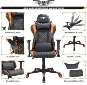 img 1 attached to Acethrone Gaming Chair: High Back Computer Chair with Soft PU Leather, Racing Executive Ergonomic Design, Adjustable Swivel, Reclining, Headrest, and Lumbar Support - Ideal for Adults (Orange)