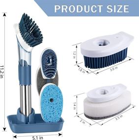 img 3 attached to 🧽 SetSail Soap Dispensing Dish Brush Set with 4 Replacement Heads - Kitchen Scrub Brush with Soap Dispenser for Pot Pan Sink Cleaning - Dish Brush with Base - Kitchen Cleaning Brush