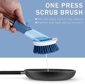 img 1 attached to 🧽 SetSail Soap Dispensing Dish Brush Set with 4 Replacement Heads - Kitchen Scrub Brush with Soap Dispenser for Pot Pan Sink Cleaning - Dish Brush with Base - Kitchen Cleaning Brush