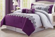 💜 luxurious and stylish grand linen 7 piece oversize purple grey black embroidered comforter set, queen size bedding 94"x92 logo