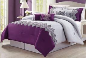 img 1 attached to 💜 Luxurious and Stylish Grand Linen 7 Piece Oversize Purple Grey Black Embroidered Comforter Set, Queen Size Bedding 94"X92