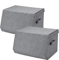 📦 set of 2 stackable linen fabric foldable storage organizer cubes with lids and own-handle - storage bins for home, office, nursery, living room (15x10.5x10 inch) логотип