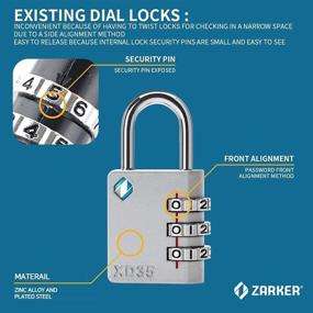 img 2 attached to 🔒 ZARKER XD35 Padlock: 3 Digit Combination Lock for Gym, Sports, School, Employee Locker & More - Metal & Steel - Easy to Set Combo - 1 Pack (Emerald)