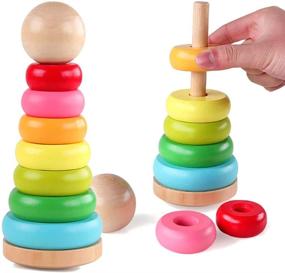 img 2 attached to 🌈 Деревянный разноцветный стакер GEMEM: Веселая обучающая игрушка для малышей от 18 месяцев до 2 лет, безопасная для игры