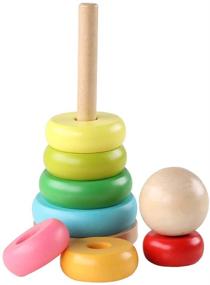 img 1 attached to 🌈 Деревянный разноцветный стакер GEMEM: Веселая обучающая игрушка для малышей от 18 месяцев до 2 лет, безопасная для игры