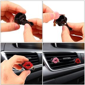 img 1 attached to 💄 Car Air Vent Decoration: Bling Rhinestone Lipstick Style with Fragrance Pads - Set of 4 (Red/Pink)