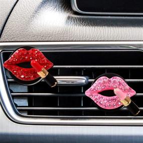 img 4 attached to 💄 Car Air Vent Decoration: Bling Rhinestone Lipstick Style with Fragrance Pads - Set of 4 (Red/Pink)