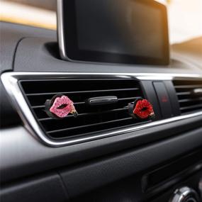 img 2 attached to 💄 Car Air Vent Decoration: Bling Rhinestone Lipstick Style with Fragrance Pads - Set of 4 (Red/Pink)