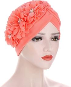 img 3 attached to 🌸 Stunning Qianmome Women's Sequin Flower Turban: Elegant Muslim Beanie Headwrap Chemo Cap+