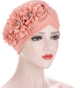 img 1 attached to 🌸 Stunning Qianmome Women's Sequin Flower Turban: Elegant Muslim Beanie Headwrap Chemo Cap+