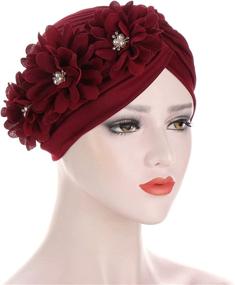 img 2 attached to 🌸 Stunning Qianmome Women's Sequin Flower Turban: Elegant Muslim Beanie Headwrap Chemo Cap+