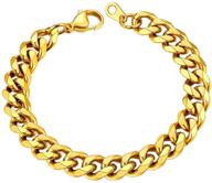 cuban chain bracelet for men and women with 18k gold plating/black/stainless steel, sturdy curb link in 3/6/9/12mm width and lengths of 6.5/7.48/8.26 inches - comes with gift box logo