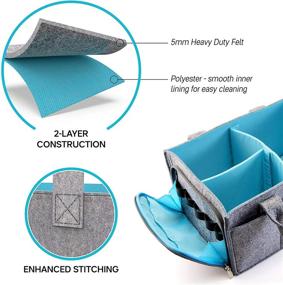 img 2 attached to 👶 Grey/Turquoise Premium Portable Baby Diaper Caddy Organizer - Nursery Storage Bin, Craft Storage, Planner Caddy and Car Seat Tote with Zipper Pocket - Features 5mm Heavy Duty Felt