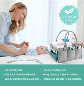 img 1 attached to 👶 Grey/Turquoise Premium Portable Baby Diaper Caddy Organizer - Nursery Storage Bin, Craft Storage, Planner Caddy and Car Seat Tote with Zipper Pocket - Features 5mm Heavy Duty Felt