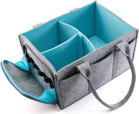 img 4 attached to 👶 Grey/Turquoise Premium Portable Baby Diaper Caddy Organizer - Nursery Storage Bin, Craft Storage, Planner Caddy and Car Seat Tote with Zipper Pocket - Features 5mm Heavy Duty Felt