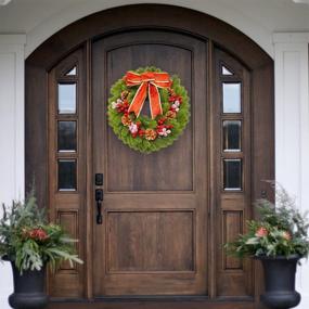 img 2 attached to 🎄 Yostyle 16 Inch Christmas Wreath with Pinecone and Red Berries - Outdoor Lighted Front Door Decoration for Christmas Holidays