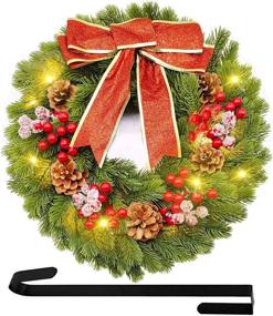 img 4 attached to 🎄 Yostyle 16 Inch Christmas Wreath with Pinecone and Red Berries - Outdoor Lighted Front Door Decoration for Christmas Holidays