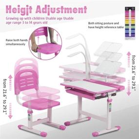 img 2 attached to 💖 LINKLIFE Kids Functional Desk and Chair Set: Height Adjustable Study Desk with Tilt Desktop, Bookstand, LED Light, and Storage Drawer for Boys and Girls - Pink