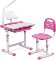 💖 linklife kids functional desk and chair set: height adjustable study desk with tilt desktop, bookstand, led light, and storage drawer for boys and girls - pink logo