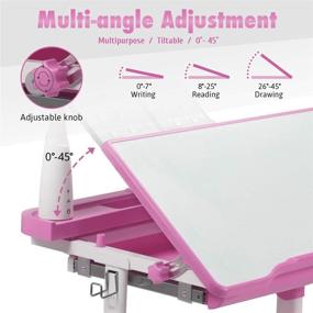 img 1 attached to 💖 LINKLIFE Kids Functional Desk and Chair Set: Height Adjustable Study Desk with Tilt Desktop, Bookstand, LED Light, and Storage Drawer for Boys and Girls - Pink