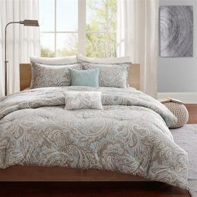 img 3 attached to 🛏️ Madison Park Pure Ronan Cotton Comforter Set - Casual Paisley Design | All-Season Alternative Down | Cozy Bedding with Matching Shams and Decorative Pillows | Full/Queen (88 in x 92 in) | Blue | 5-Piece