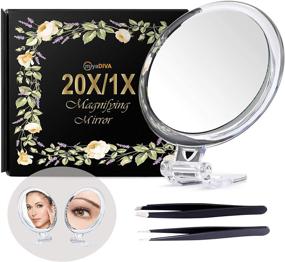 img 4 attached to 🔍 Compact Foldable 20X Magnifying Mirror with Stand - Portable Handheld Hand Mirror with Handle, Double Sided, 5 Inch Round Design