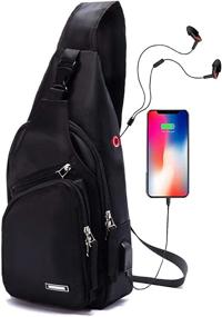 img 4 attached to 👜 Water-Resistant Men's Sling Bag: Shoulder Chest Crossbody Bags with USB Charging Port