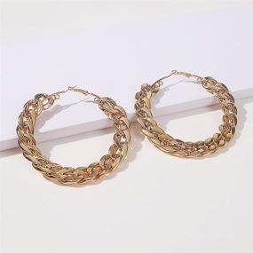 img 3 attached to JWICOS Large Gold Round Loop Earrings: Chic Chunky Cuban Chain Hoop Earrings for Women and Girls