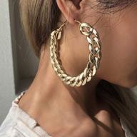 jwicos large gold round loop earrings: chic chunky cuban chain hoop earrings for women and girls logo