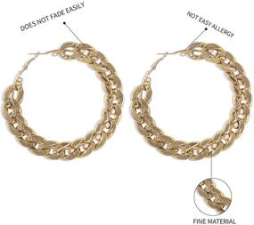 img 1 attached to JWICOS Large Gold Round Loop Earrings: Chic Chunky Cuban Chain Hoop Earrings for Women and Girls