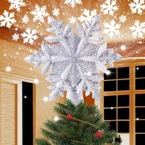 img 4 attached to 🎄 LED Snowflake Projector with Rotating Lighted Star Tree Topper - 3D Lighting Flashing Christmas Tree Toppers, Perfect for Indoor Christmas Decoration