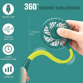 img 2 attached to 🌬️ Stay Cool and Comfortable Anywhere with RIFNY Portable Neck Fan - 360 Degree Rotatable, 3 Speeds, Hands-Free Wearable LED Fan for Office, Room, and Outdoor Summer Cooling (Green)