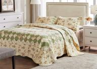 greenland home bliss full/queen ivory patchwork quilt set - 100% cotton authentic bedding logo