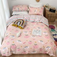 🌈 blue blue rainbow twin duvet cover set - 100% cotton bedding for kids boys girls teens - cute cartoon rainbow peach star cloud print on pink - 1 adorable fruit comforter cover with zipper ties + 2 pillowcases - twin size logo