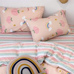 img 1 attached to 🌈 Blue Blue Rainbow Twin Duvet Cover Set - 100% Cotton Bedding for Kids Boys Girls Teens - Cute Cartoon Rainbow Peach Star Cloud Print on Pink - 1 Adorable Fruit Comforter Cover with Zipper Ties + 2 Pillowcases - Twin Size