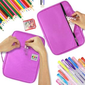 img 1 attached to 🖍️ YOUSHARES 220 Slots Colored Pencil Case with 145 Slots for Gel Pens - Handy Multilayer Organizer Holder for Coloring, Glitter Gel Pens, Refills, and Colored Pencils in Purple
